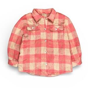 Vanilla Bay Plush Teddy Plaid Button Down flannel CORAL Large